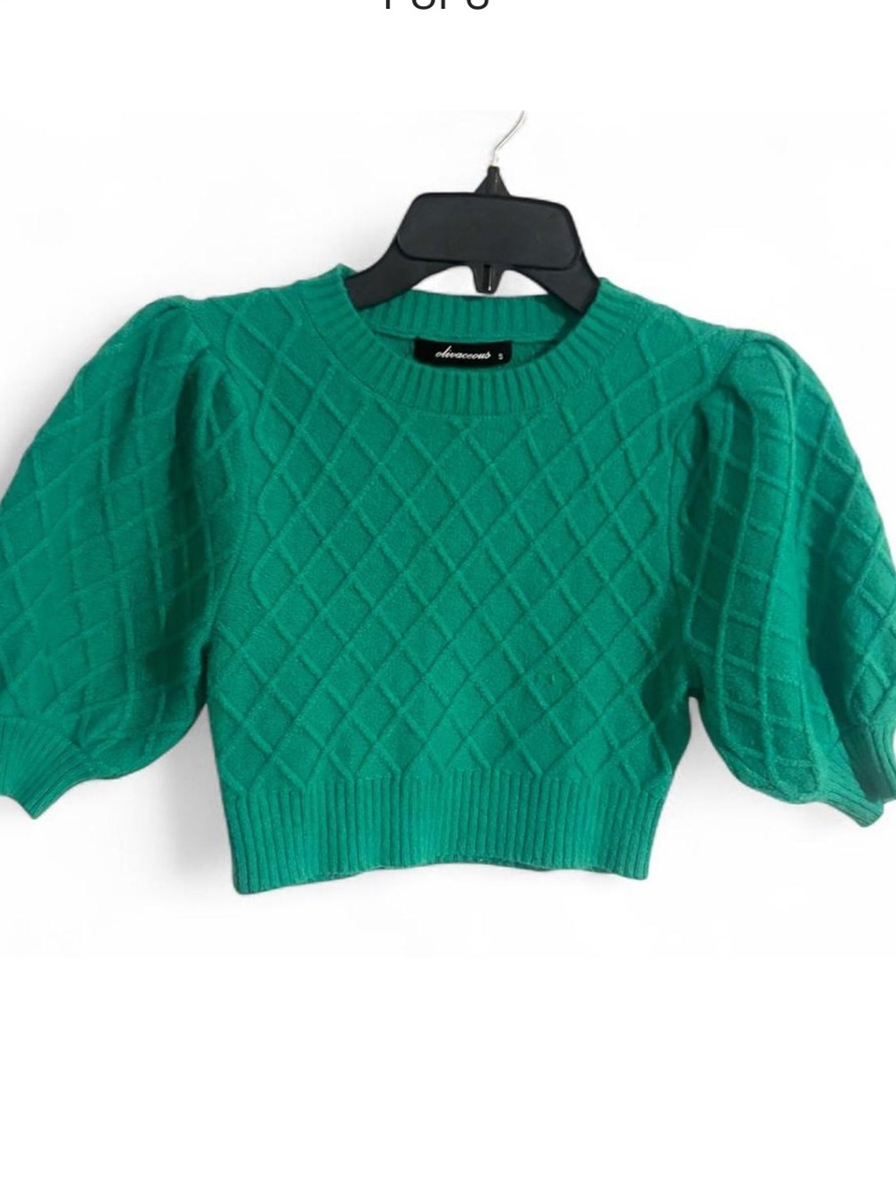 Olivaceous 🌳 Size S Green diamond knit soft sweater with puff sleeves